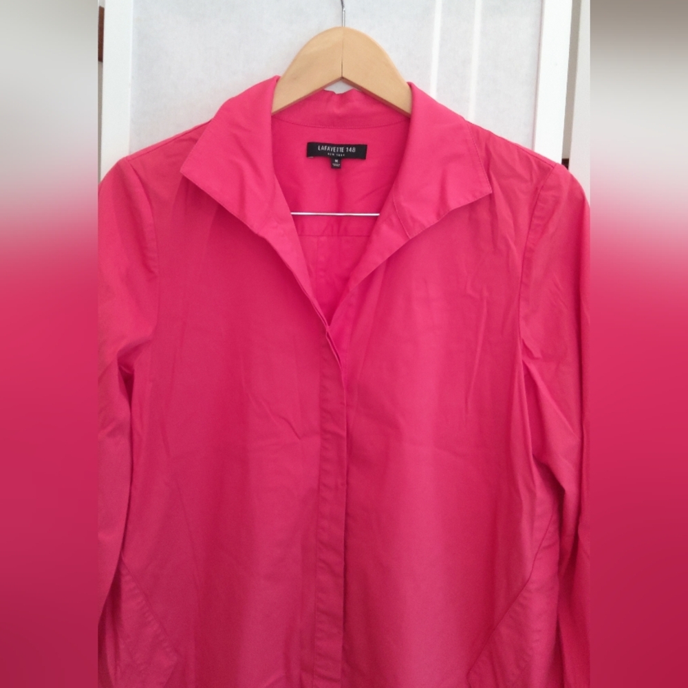 Lafayette 148 New York Hot Pink Button Down Tunic Shirt